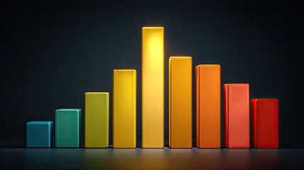 Colorful Bar Graph Representation with Vivid Colors and Gradual Height Variation on Dark Background