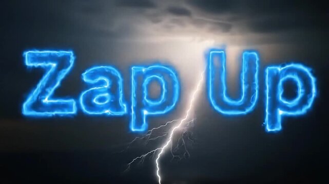 Electric Blue "Zap Up" Text Animation with Lightning Strikes in Stormy Sky
