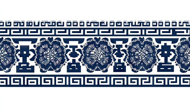 Blue and white floral border with Greek key