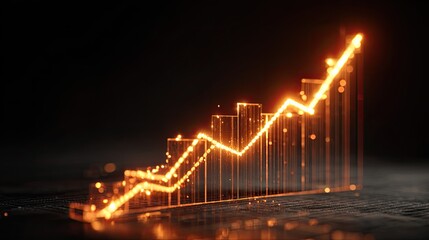 Digital Graph Visualization with an Upward Trend and Glowing Elements in Orange and Black Background