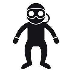 Black Silhouette of Diver with Mask, Headgear, and Oxygen Tank Isolated on White Background