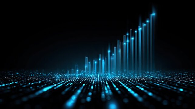 Futuristic Digital Graph Representing Growth and Data Trends in a Dark Environment with Blue Neon Elements