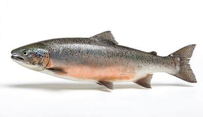 Single whole salmon, side view, against white