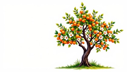 Obraz premium An illustration of a fruit tree with oranges against a plain background. The oranges are vibrant and appear ripe.