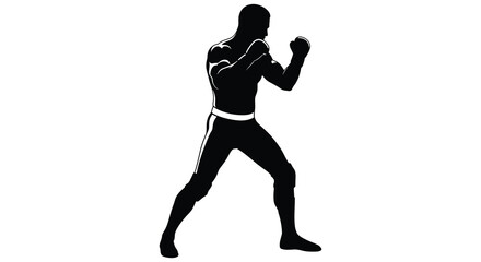Silhouette of a muscular boxer in a fighting stance ready to strike