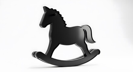 Minimalist black rocking horse toy isolated on a clean white background.