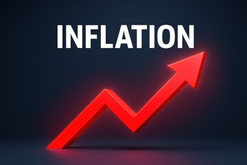 A bold red arrow points sharply upward beneath the word "INFLATION," representing rising prices, economic pressure, and financial growth tension.