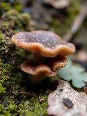 Fototapeta premium Auricularia auricula judae, known as the Jew's ear, wood ear, jelly ear on the hive, edible mushroom, macro photography, nature