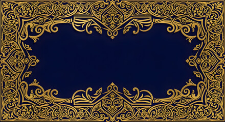 Golden ornamental arabesque patterns forming border, dark royal center.