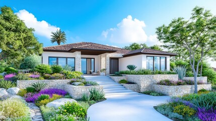 Modern one-level home design rustic Spanish architect