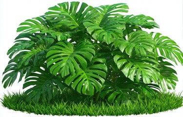 Obraz premium Lush green plant cluster with large, patterned leaves on a grassy base