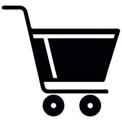 Black Shopping Cart Icon Isolated on White Background; Minimalist Symbol for Commerce and Retail