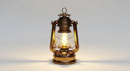 Illuminated Antique Kerosene Lantern Casting a Warm Glow.