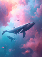Fototapeta premium Sci-fi Cosmic Whales in Sky