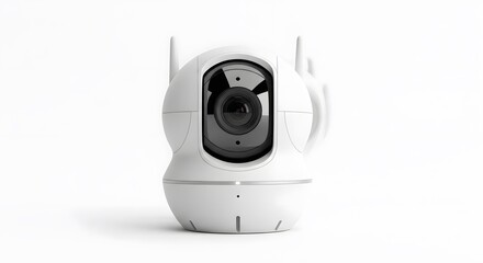 Modern White Security Camera with Pan Tilt Zoom and Wi-Fi Connectivity.