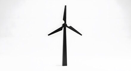 Black Wind Turbine Silhouette on a Clean White Background.