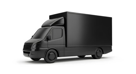 Black Delivery Truck Isolated on White Background.