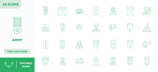 Army Exclusive Vector Set featuring 28 Thin Outline PIXEL Perfect 128x128 Icons