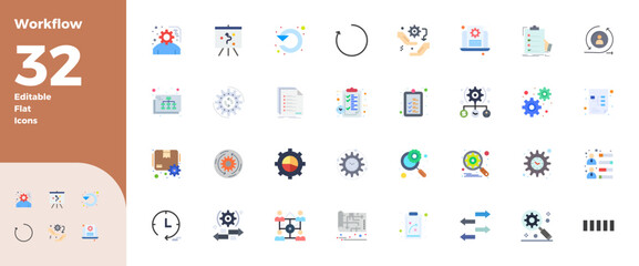 Workflow Digital Vector Pack containing 32 PIXEL Perfect Flat Colors 128x128 Icons