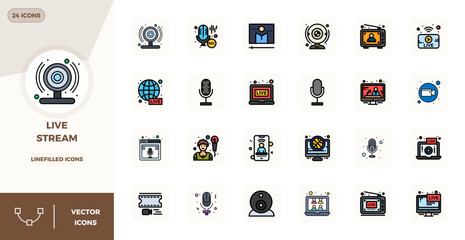 24 Lineal Filled Flat PIXEL Perfect Vector Icons crafted for Live Stream 128x128 applications