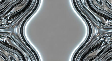 Silver metallic wave textures glowing on sides, middle clean.