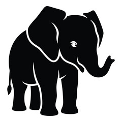 Silhouette of a majestic elephant standing with detailed outlines a striking black and white graphic.