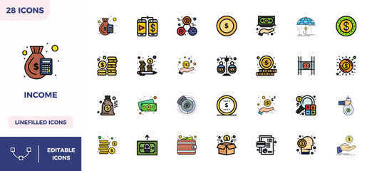 Lineal Color Filled PIXEL Perfect Vector Icons from Income Set with 28 128x128 Icons