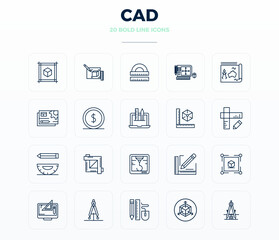20 128x128 PIXEL Perfect Vector Icons for Cad in Bold Outline Theme