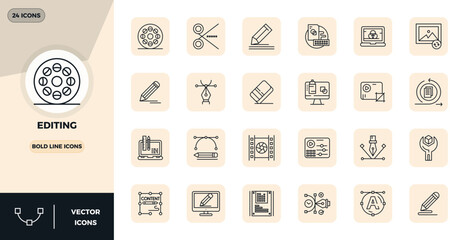 Editing Vector Graphics Pack including 24 Strong Line 128x128 PIXEL Perfect Icons