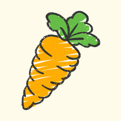 hand drawn crayon carrot illustration with doodle style, fun vegetable art for kids design, healthy food learning, and colorful farm fresh graphics
