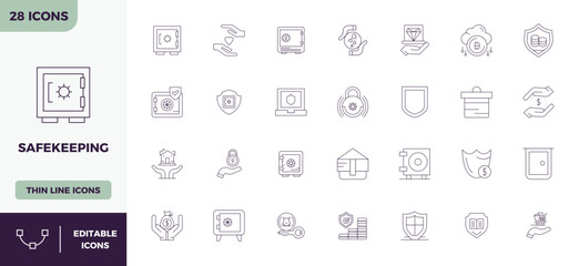 Safekeeping Complete Vector Package with 28 128x128 Thin Outline PIXEL Perfect Icons
