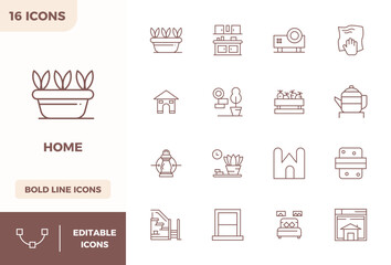 16 Bold Line PIXEL Perfect Vector Icons crafted for Home 128x128 applications