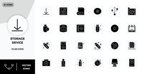 24 128x128 PIXEL Perfect Vector Icons for Storage Device in Glyph Filled Theme