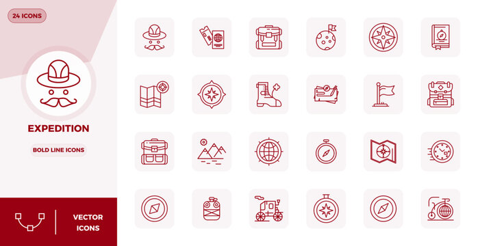 24 Vector Icons inspired by Expedition in PIXEL Perfect 128x128 Strong Line quality