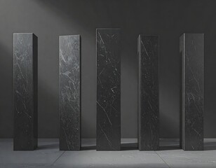 Five dark gray marble pillars