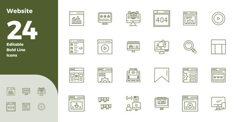 Website 128x128 Vector Icon Pack with 24 Bold Line PIXEL Perfect Elements