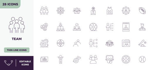 28 Vector Icons inspired by Team in PIXEL Perfect 128x128 Thin Outline quality