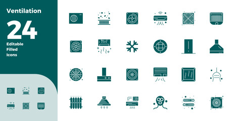 24 Glyph PIXEL Perfect Vector Icons for Ventilation Graphics