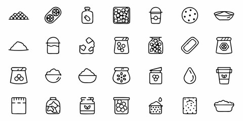 Illustration of baking and dessert icons including donuts, lemon, and rolling pins in a grid pattern
