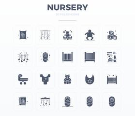 Nursery Premium Vector Bundle with 20 128x128 PIXEL Perfect Filled Glyph Icons