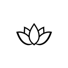 Single Black Outline Lotus Flower Icon: Minimalist, Symmetrical Floral Design for Wellness Branding