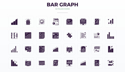 Bar Graph Essential Vector Set including 32 PIXEL Perfect Filled Glyph 128x128 Icons
