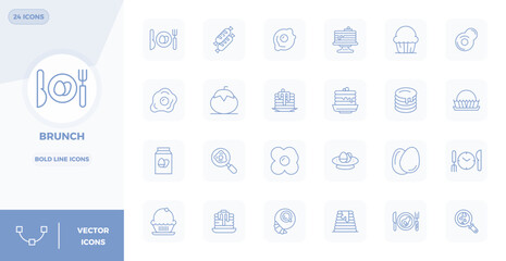 24 Strong Line PIXEL Perfect Vector Icons for Brunch Graphics