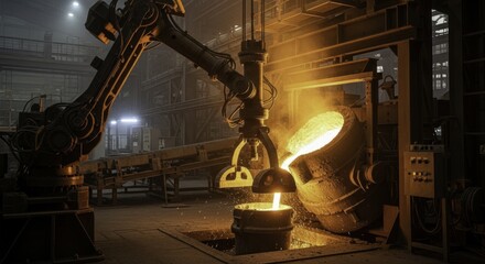Molten Metal Casting: Robotic Pours Glowing Liquid in a Modern Industrial Foundry