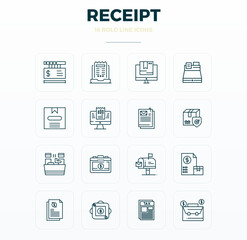 16 Bold Outline PIXEL Perfect Vector Icons tailored for Receipt 128x128 interface