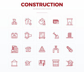 Construction featuring 20 128x128 Vector Icons in Bold Outline Design