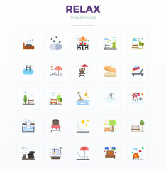 Flat Style Relax Vector Icons with 25 128x128 PIXEL Perfect Designs