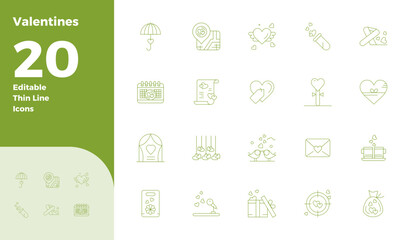 20 128x128 Vector Icons for Valentines with PIXEL Perfect Slim Line clarity