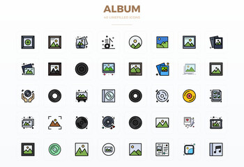 Album Vector Icon Arsenal with 40 128x128 Flat Line Filled PIXEL Perfect designs