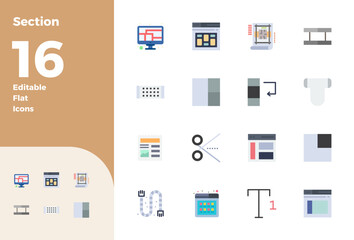 Section Comprehensive Vector Bundle with 16 PIXEL Perfect Flat 128x128 Icons